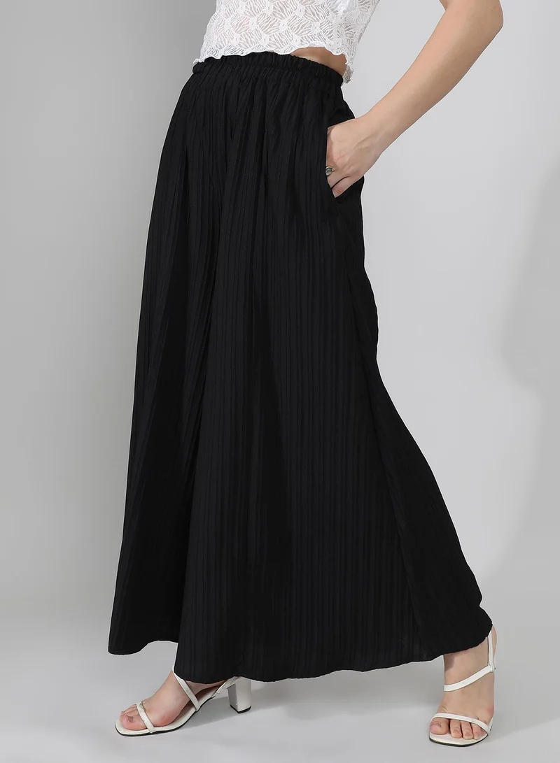 Pinacolada  Women's Midnight Black Striped Piping Flared Trousers For Casual Wear | High-Rise | Full Length | Pull On Closure | Pants Crafted With Comfort Fit For Everyday Wear for Women | Best Price UAE